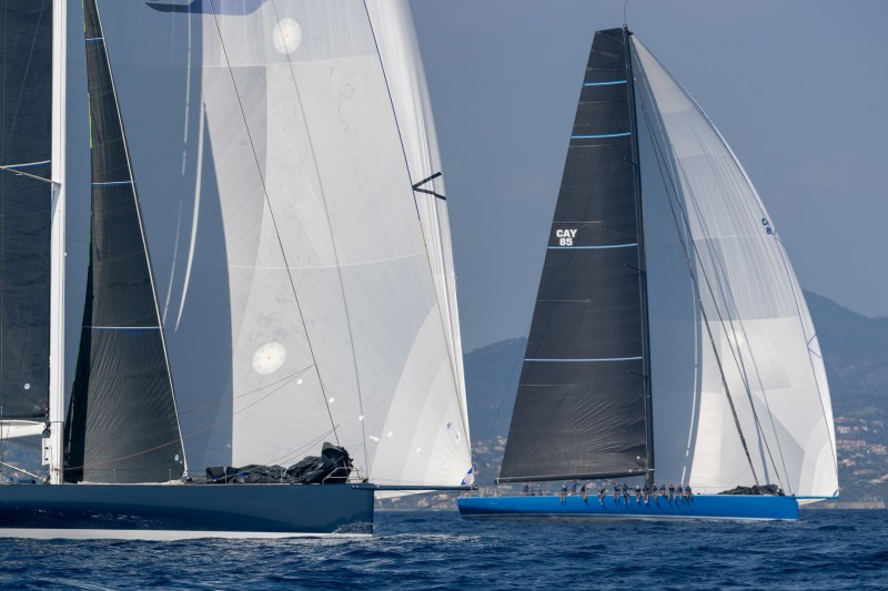 Deep Blue competing with the longer Magic Carpet Cubed en route to Frejus today. Photo: Gilles Martin-Raget