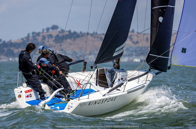 2024 Melges 24 North American Sailing Series Runner-Up Bora Gulari at the helm of Kingspoke. Photo: Zerogradinord / International Melges Class Association