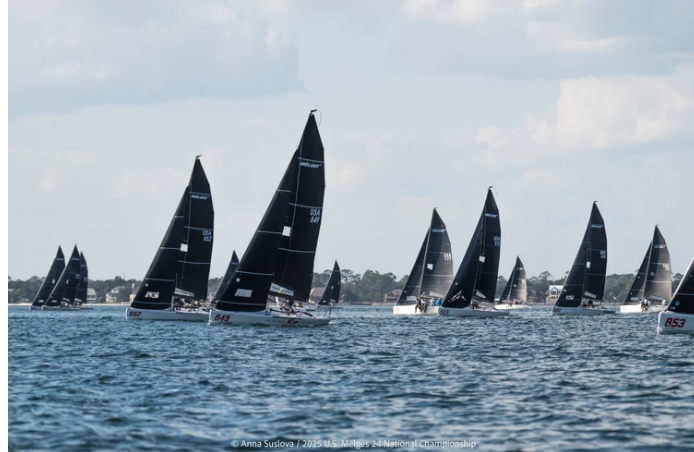 Melges 24 fleet is ready to kick off Day 1 at the Photo: Joy Dunigan / US Melges 24 Class Association 2025 U.S. National Championship hosted by the Pensacola Yacht Club