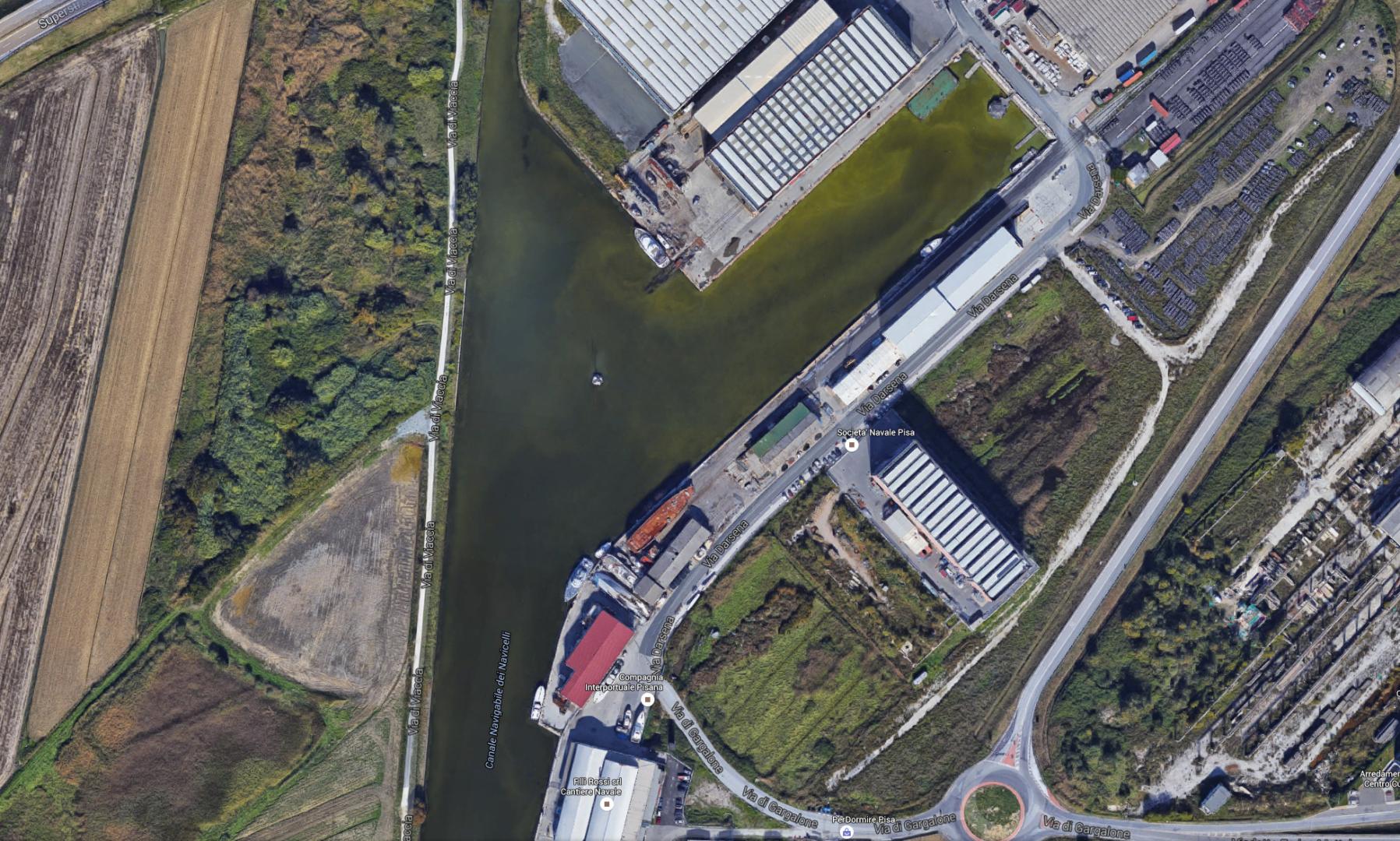 Un dettaglio del Canale dei Navicelli visto con Google Maps