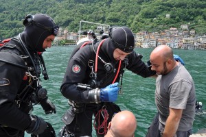Danilo Bernasconi, recordman di immersione continuata, nel test di ieri del Deep Stop Lario 220. foto di Francesca Moretti.