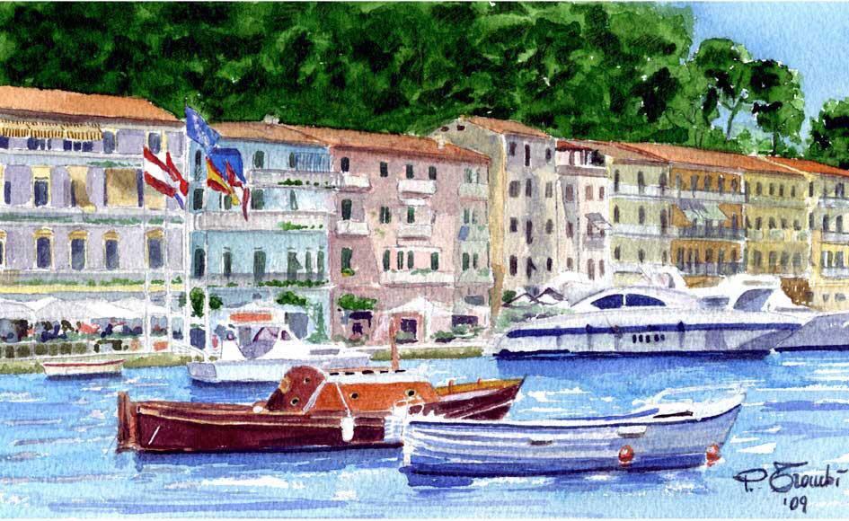 Il molo della Pilarella a Porto Santo Stefano in un quadro di Giuseppe Trombi