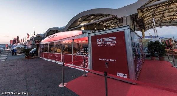 The Sailing Series M32 vip lounge, located in the Genoa Boat Show