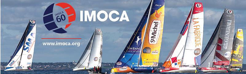 Nine IMOCAs lining up at the start of the Monaco Globe Series