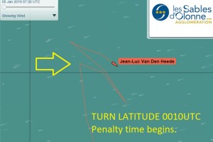 Tracker data showing how Jean-Luc Van Den Heede sailed north of the penalty box