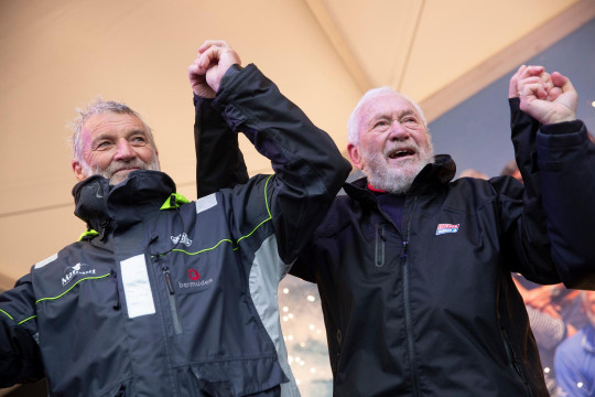 Jean-Luc Van Den Heede celebrating with Sir Robin Knox-Johnston today