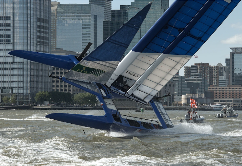 France SailGP Team on the edge of control in challenging conditions on the Hudson