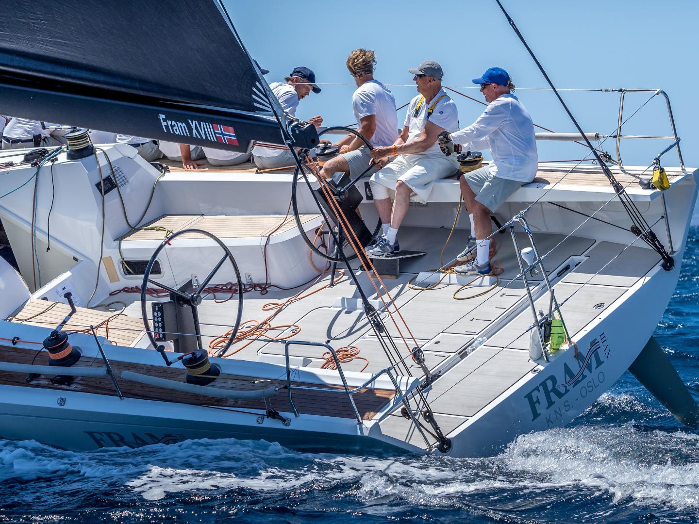 King Harald of Norway with his Fram XVIII training in Palma