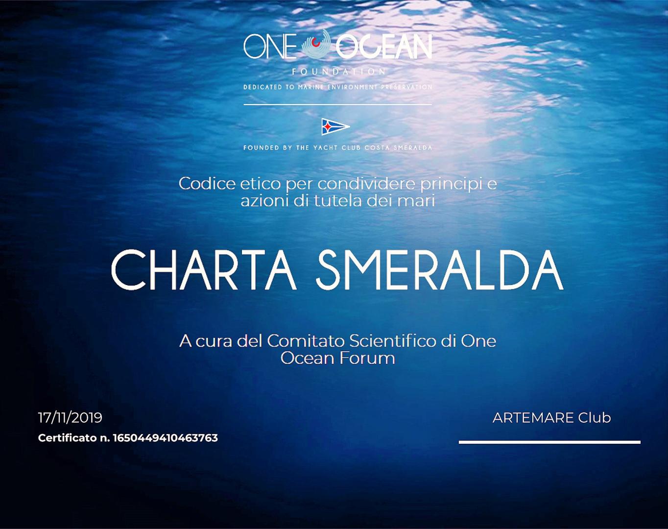 Artemare Club firma la Charta Smeralda di One Ocean Foundation