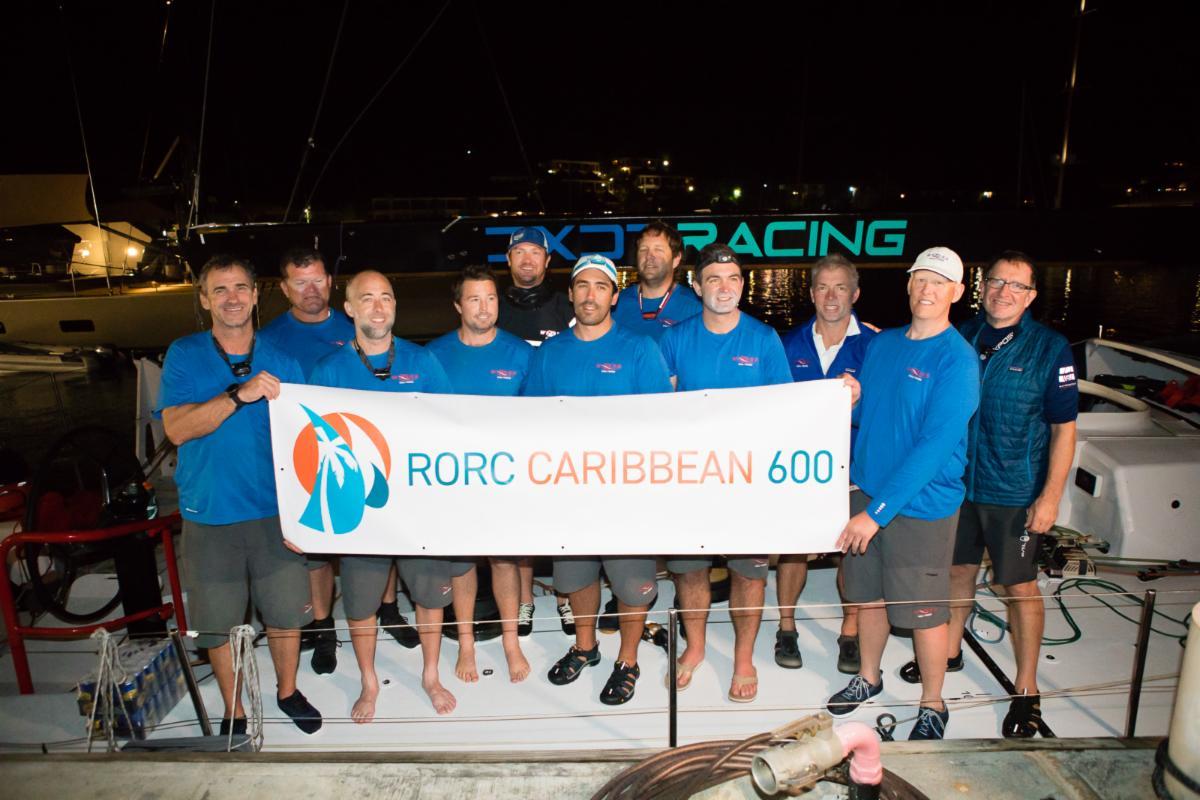 Team Wizard dockside after taking Monohull Line Honours in the 2020 RORC Caribbean 600  Team Wizard: Peter Askew, Chris Maxted, Richard Clarke, Charli