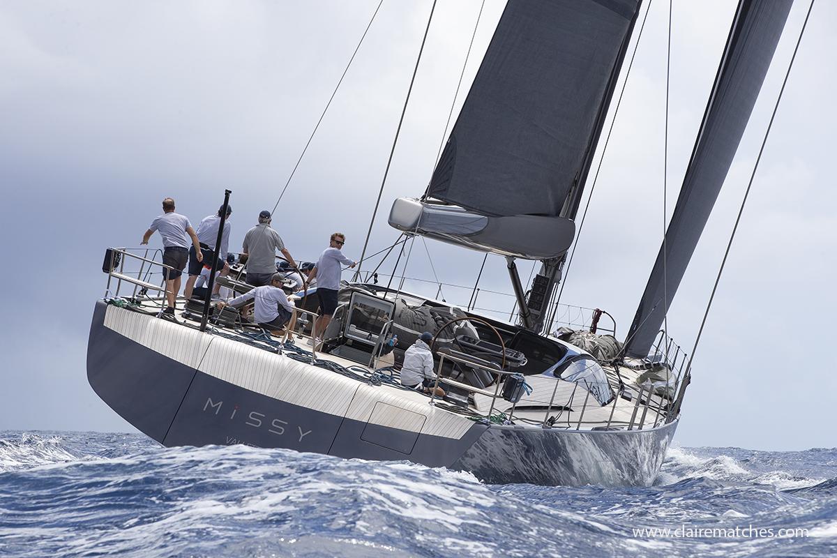 The 108ft (33m) Malcolm McKeon designed sloop Missy, skippered by Matt McKeon, won Race One in the Privateers Class