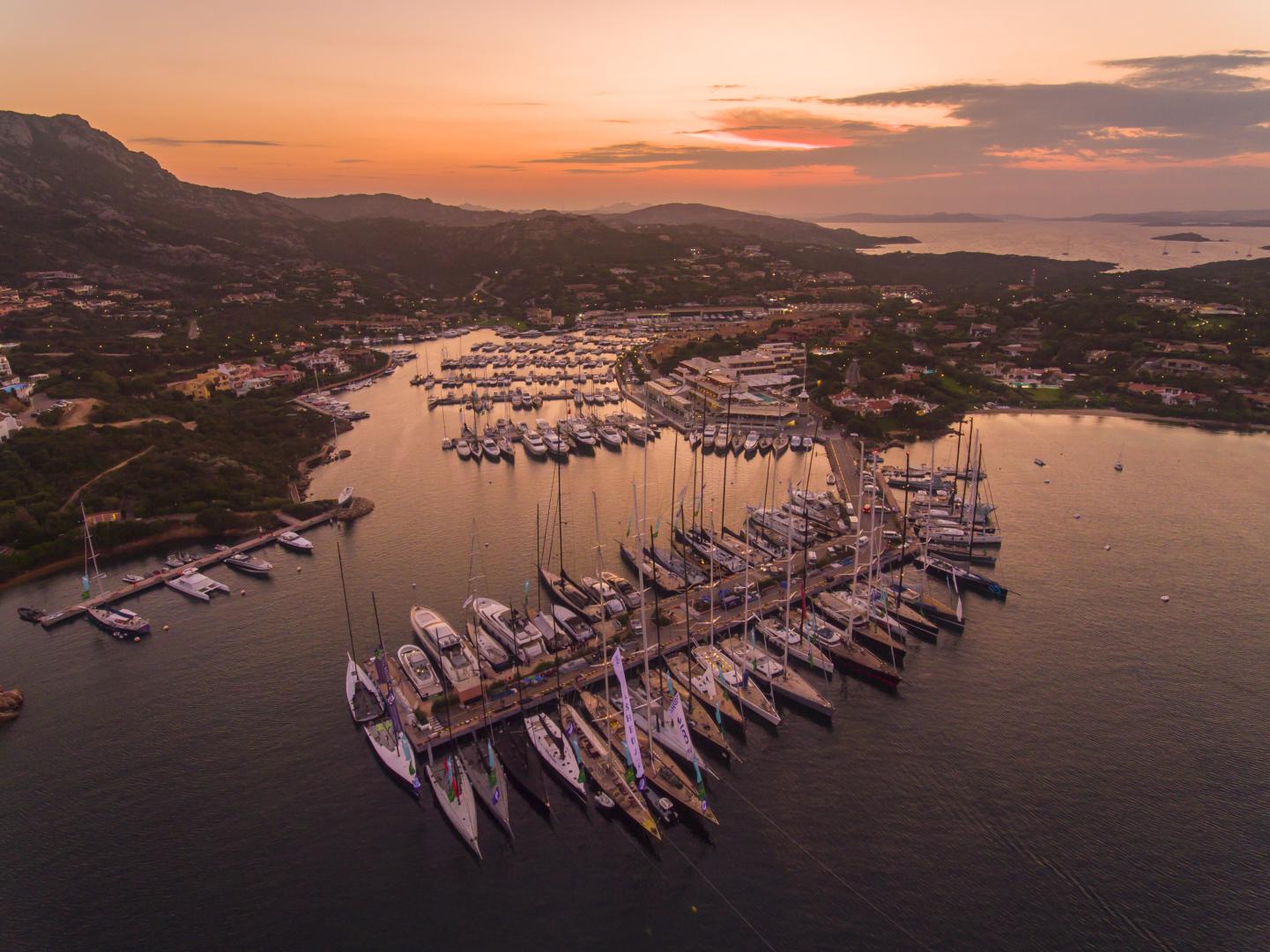 The Maxi Yacht Rolex Cup dock off the Yacht Club Costa Smeralda in 2019