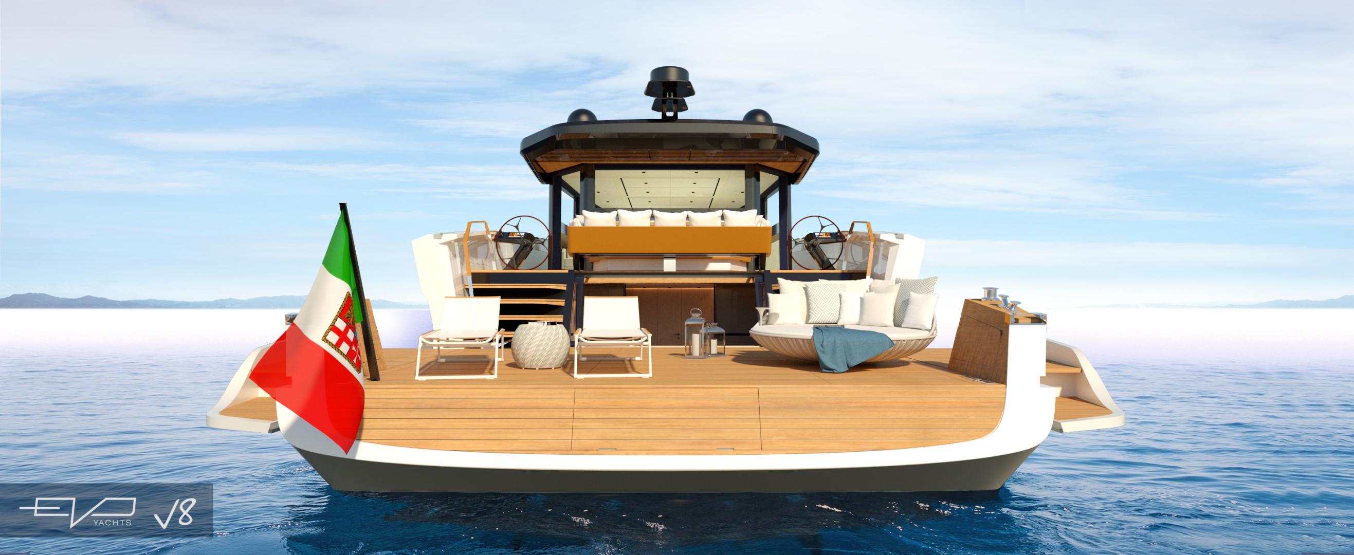Evo Yachts’ exclusive new flagship, today officially named Evo V8