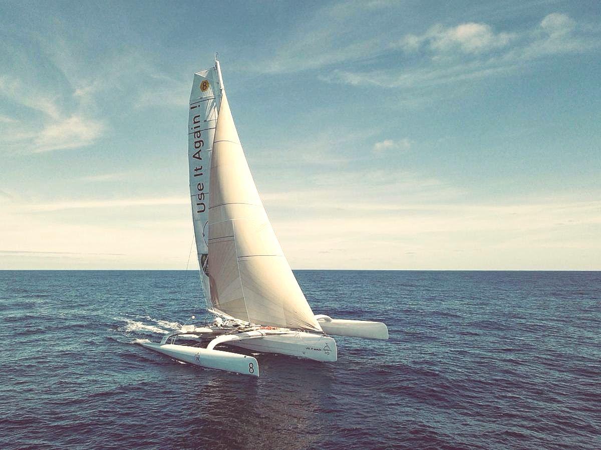 Romain Pilliard is using Dame Ellen MacArthur's ex-trimaran to promote circular economy and ocean protection on Use it Again! 