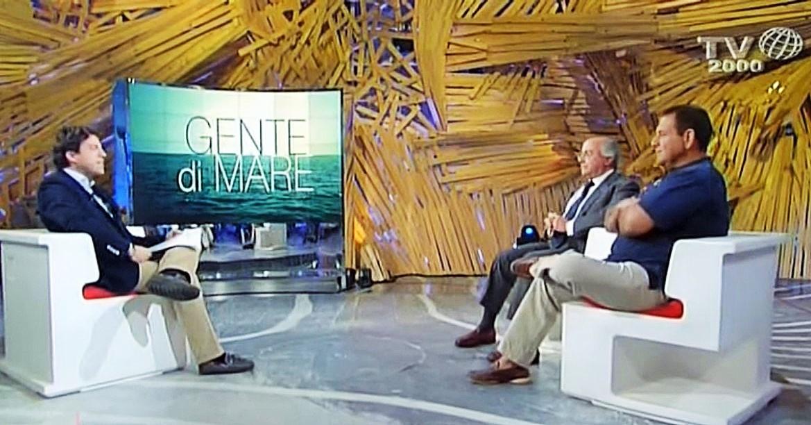 Matteo Miceli di ECO40 con il comandante Daniele Busetto alla trasmissione Gente di mare di TV 2000 - archivio Artemare Club
