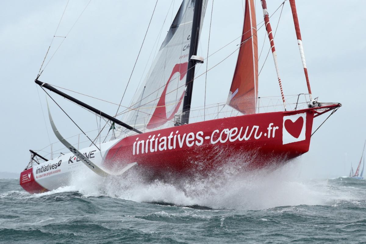 Sam Davies' IMOCA Initiatives Coeurs blasts her way out of the Solent © Rick Tomlinson/https://www.rick-tomlinson.com/