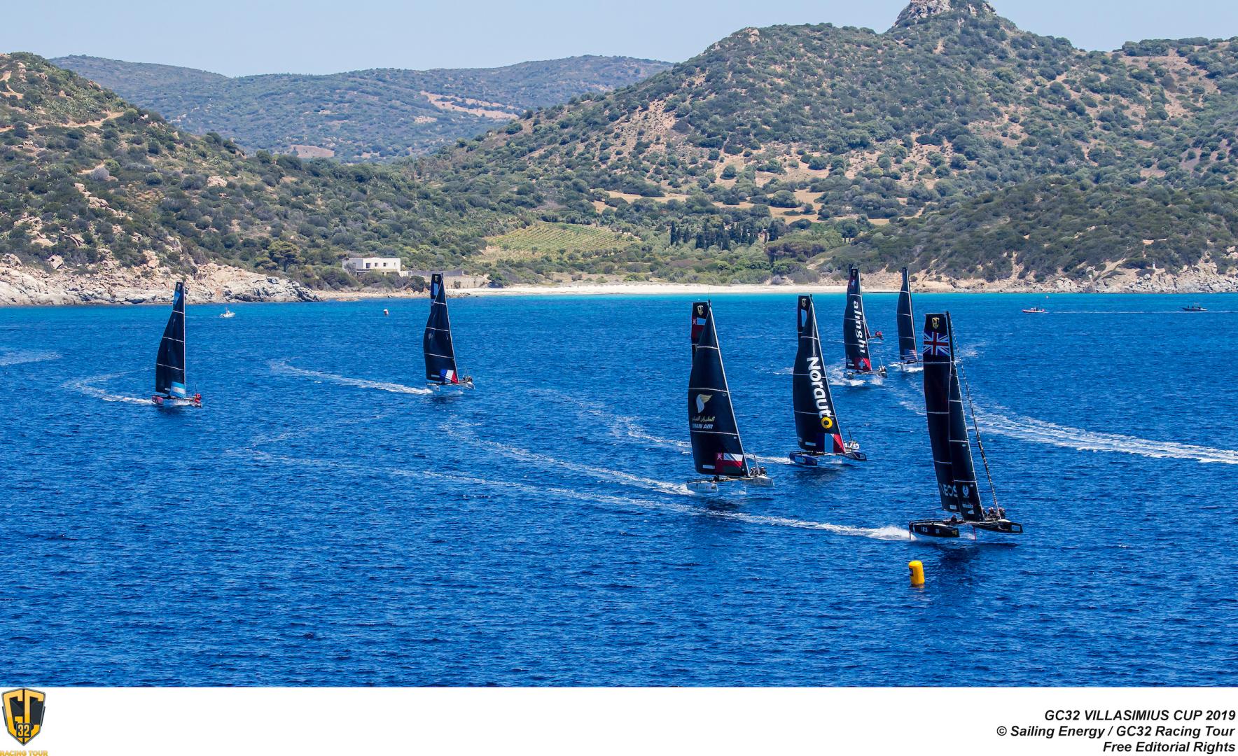 In mid-September the GC32s can expect good sea breeze conditions in Villasimius. Photo: Sailing Energy / GC32 Racing Tour.