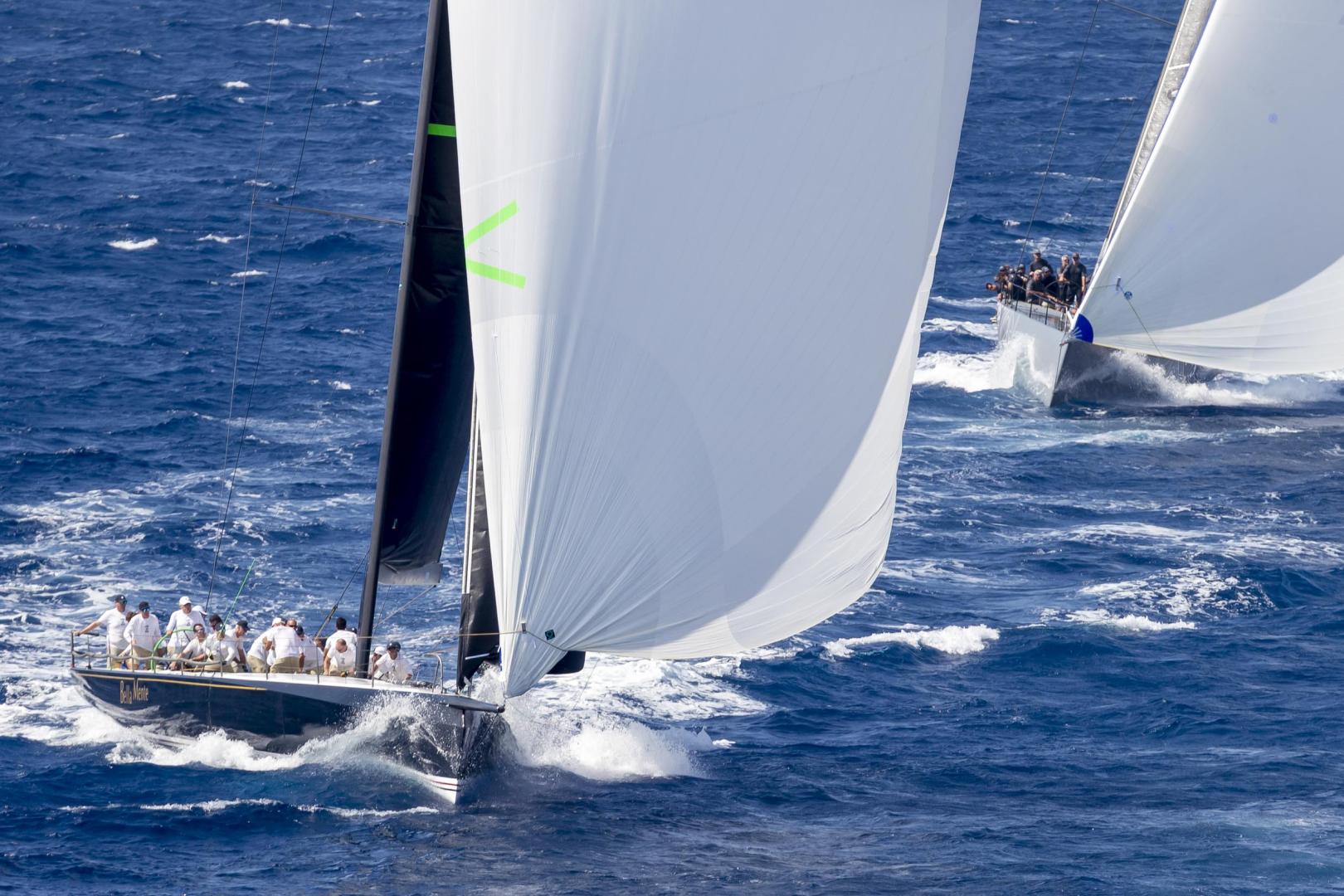 Bella Mente leads Sorcha (now North-Star) at the 2019 Maxi Yacht Rolex Cup.