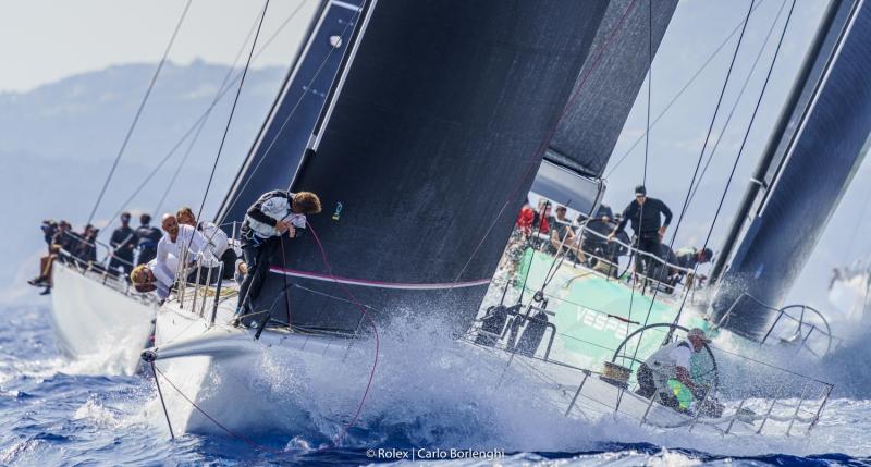 Cannonball leading the Mini Maxi 1 fleet, and leader of the provisional general classification, Maxi Yacht Rolex Cup 2021.