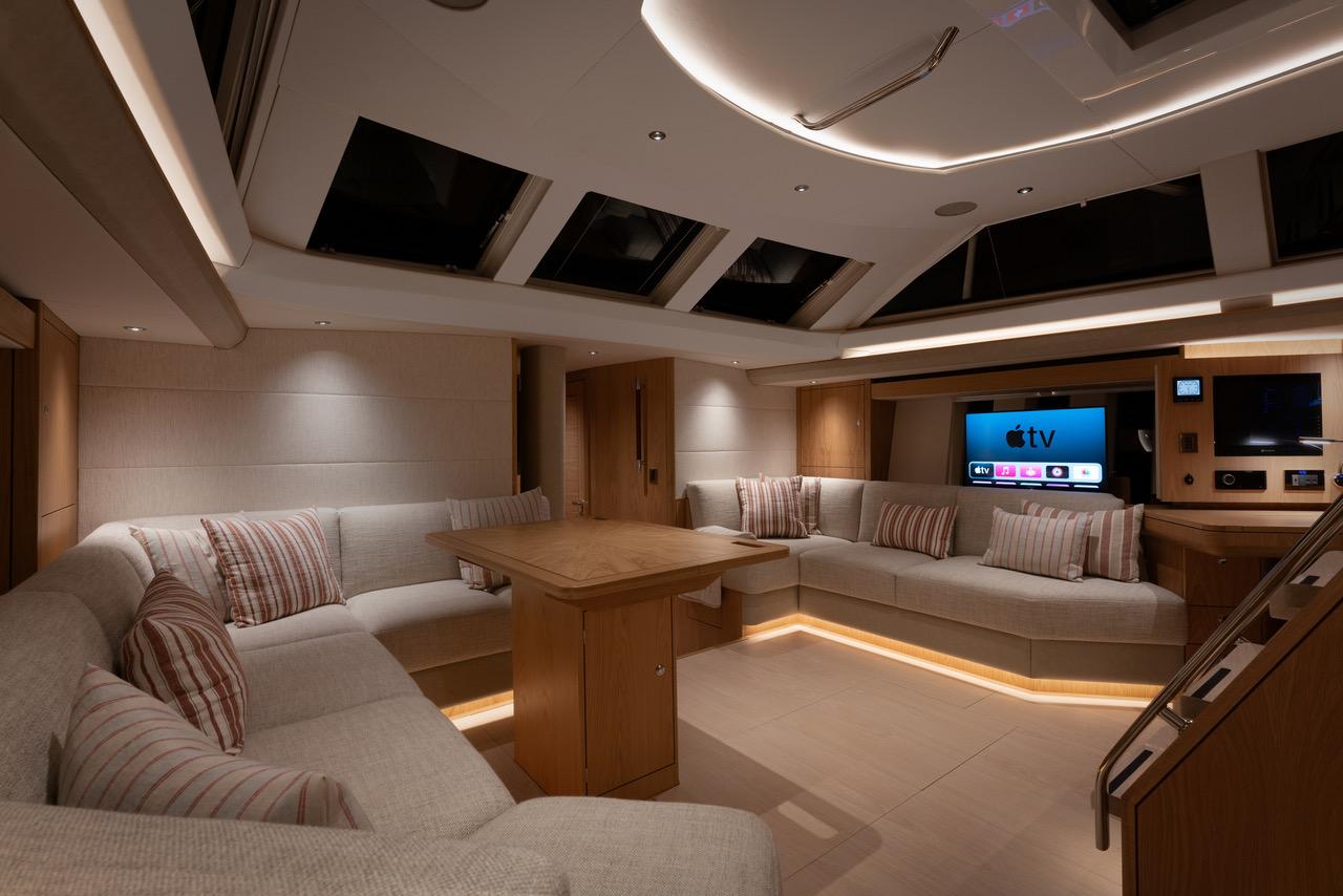 The oak interior of the luxury 60' Oyster 595