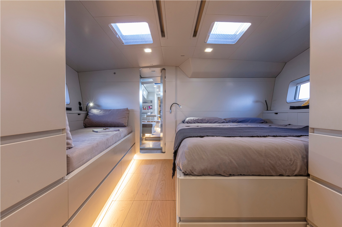 Lightweight modular interior is comfortable for family cruising