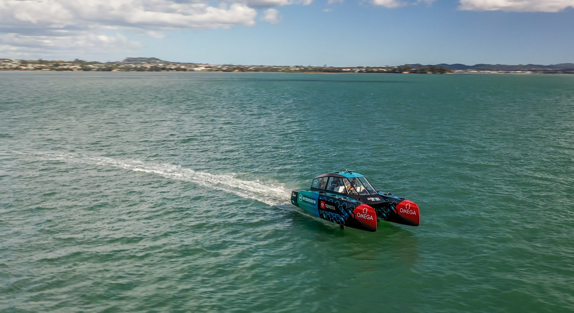 ETNZ take flight in hydrogen-powered foiling chase boat