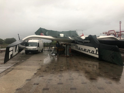 Giovanni Soldini's trimaran Maserati damaged due to a violent whirlwind