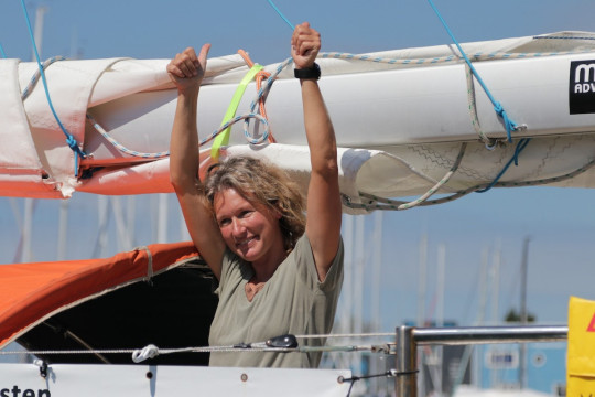 Kirsten Neuschäfer can smile, she is the fastest sailor in the fleet, including on this last stretch to Cape Town! Photo Nora Havel/GGR2022