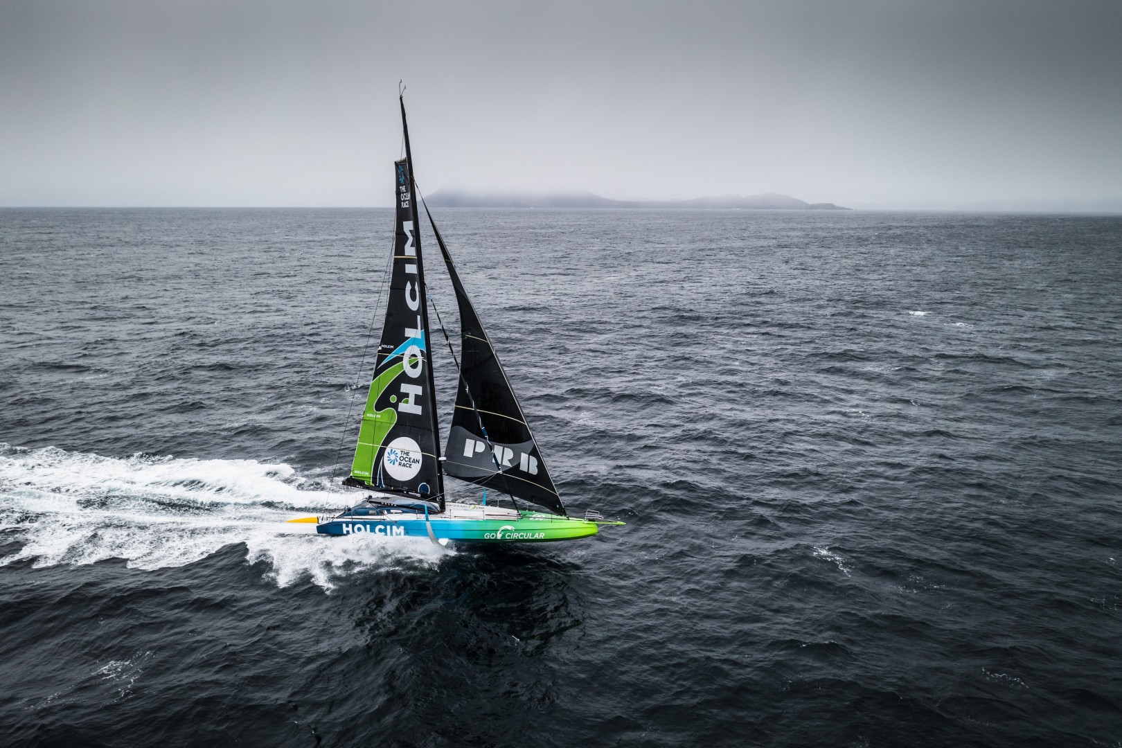 The Ocean Race 2022-23 - 28 March 2023, Leg 3 Day 29 onboard Team Holcim - PRB. Drone view, Cape Horn in the background.
© Julien Champolion | polaRYSE / Holcim - PRB / The Ocean Race