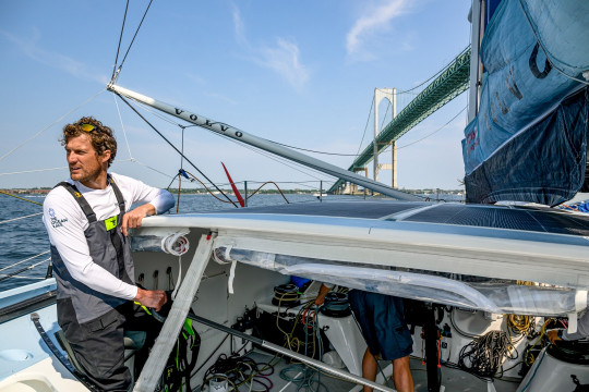 The Ocean Race 2022-23 - 21 May 2023, Leg 5, Day 1 onboard Biotherm. Skipper Paul Meilhat checking the fleet to make a decision during Newport In-Port Race.
© Ronan Gladu / Biotherm / The Ocean Race