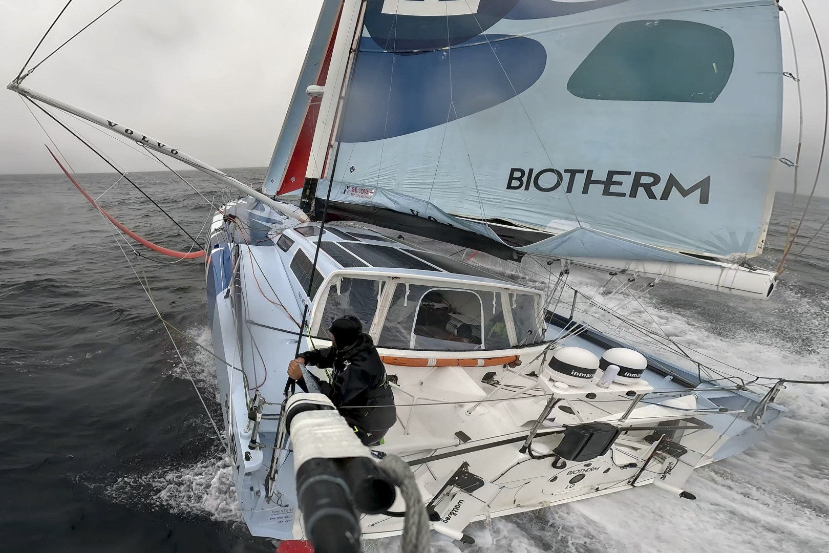 The Ocean Race 2022-23 - 25 May 2023, Leg 5 Day 4 onboard Biotherm. OBR Ronan Gladu getting a polecam view from the back of the boat.
© Ronan Gladu / Biotherm / The Ocean Race