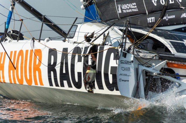 Disaster at start of leg 7 of the Ocean Race for 11th Hour Racing Team: boat hit by competitor, returns to dock