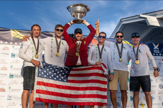 Chris Poole (USA), Riptide Racing champions of the 2023 Congressional Cup. (Pictured left to right Matt Cornwell, Luke Payne, Chris Poole, Mal Parker, Bernardo Freitas, Joachim Aschenbrenner) 
Photo: Ian Roman/WMRT