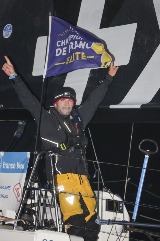 Corentin Horeau (Banque Populaire)  celebrates winning the

2023 Solitaire du Figaro Paprec title

Photo ©Alexis Courcoux