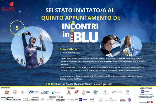 Sabato 18 novembre, incontro in blu con l'apneista Chiara Obino