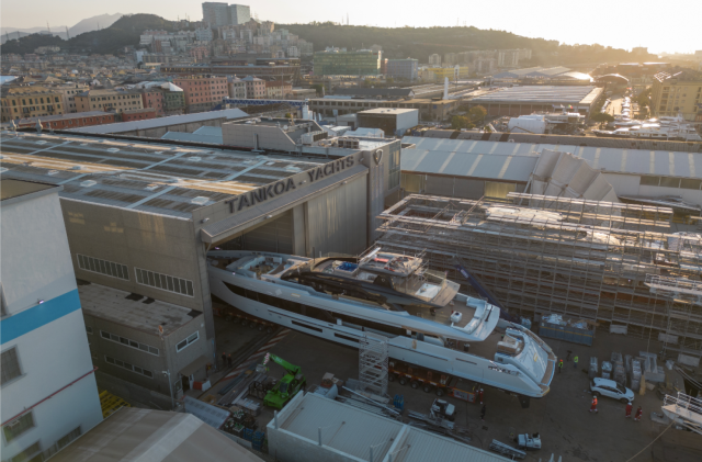 Aerial view of Tankoa Yachts shipyard in Genoa
