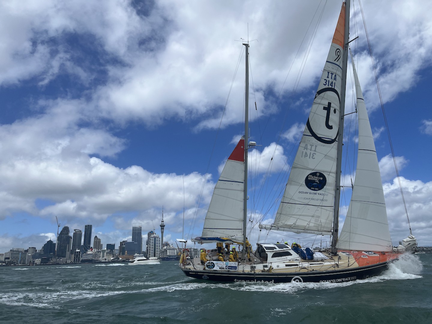 Line Honours and IRC Winner of OGR Leg 2, Translated 9 sailing into Auckland ahead of the fleet after some sensational Southern Ocean sailing: Credit: Aida Valceanue / OGR2023