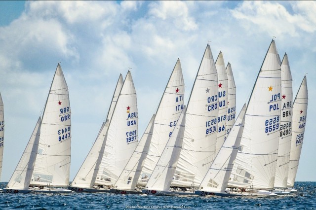 Sixty-six Stars representing fifteen nations face light wind tactics on opening day