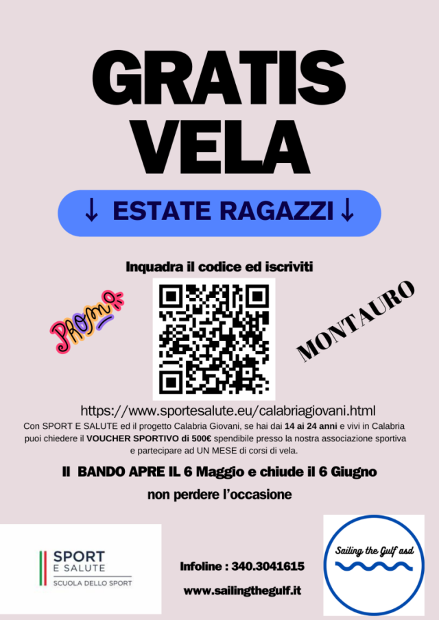 Voucher sportivo da 500 euro per i giovani aspiranti velisti della Calabria