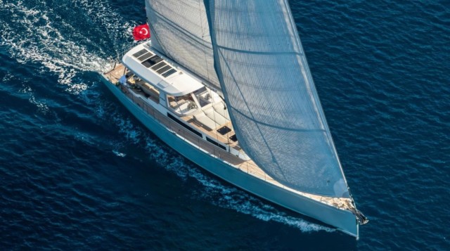 Carbon composite Mishi 88 superyacht perfectly balances safety and comfort under sail