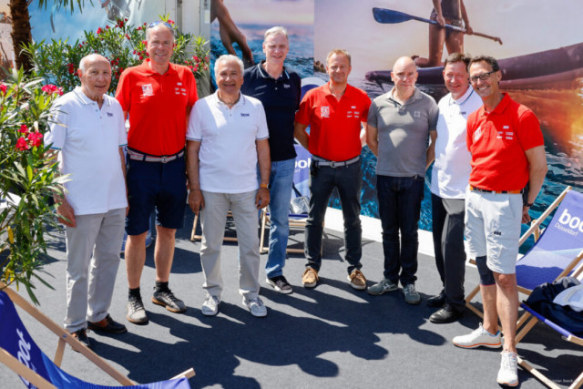 Die boot Düsseldorf und die Kieler Woche feierten 2023 ihre 30 jährige Partnerschaft. Mit an Bord Abdul Adib, Dirk Ramhorst, Petros Michelidakis, Wolfram Diener, Hauke Berndt, Robert Marx und Sven Christensen.