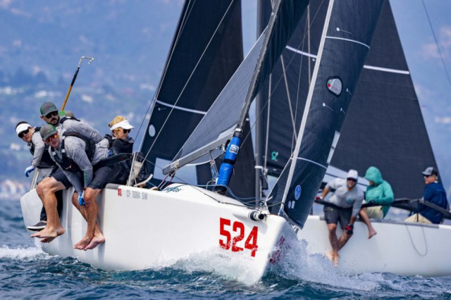 Top competing Corinthian team, ‘Mocos’ charges the top mark to stand third overall at the 2024 Melges 24 U.S. National Championship / Photo by : @Sharon Green / Ultimate Sailing