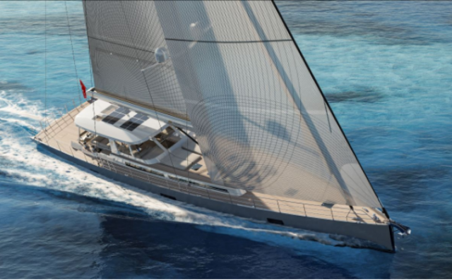 First renderings of the new Mishi 102 show a dynamic, spacious cruising sailing superyacht