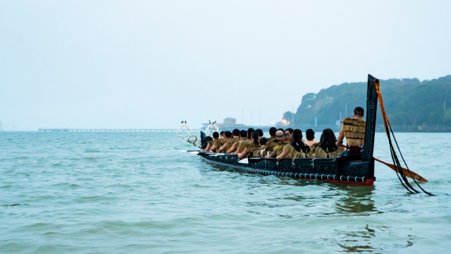 A traditional Maori canoe from will escort the team out to the America’s Cup race course