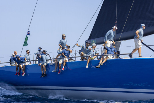 Wendy Schmidt at the helm of her 85ft Deep Blue, early leader of the Rolex IMA Maxi 1 World Championship. Photo: IMA / Studio Borlenghi