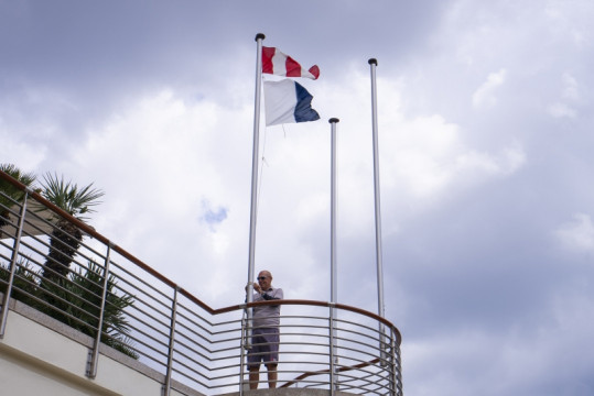 AP over alpha pennants hoisted on the YCCS flagpole, signalling the cancellation of racing for today, ﻿Maxi Yacht Rolex Cup 2024. Photo credit: YCCS/Daniele Macis