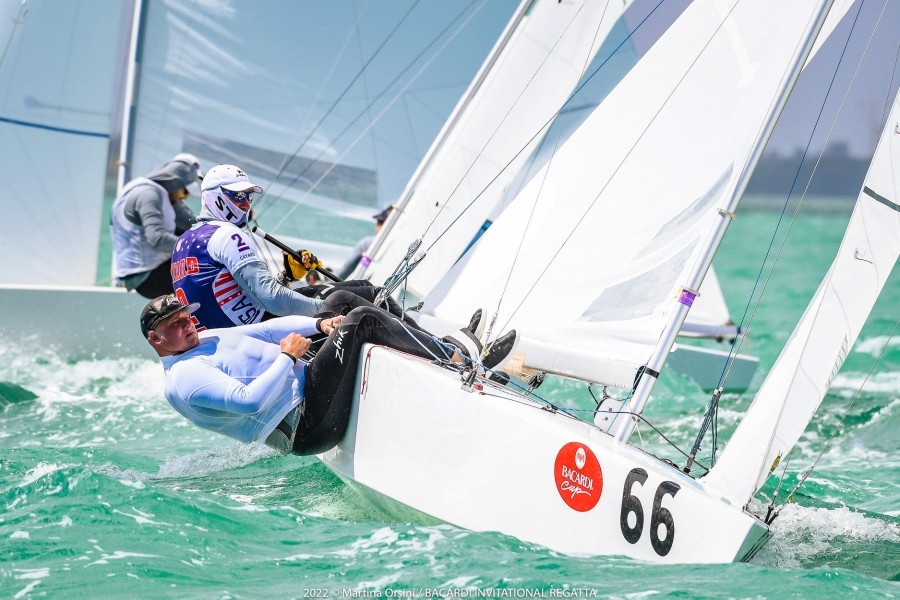 Paul Cayard (USA)/Frithjof Kleen (GER) finish 10th in race 1, 95th Bacardi Cup