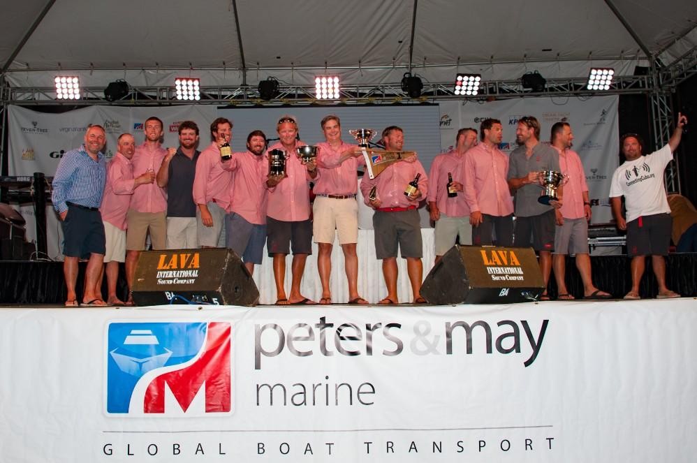 Warrior receiving 1st place awards on stage during 2018 Antigua Sailing Week