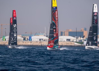 Emirates Team New Zealand prepare to race on the Red Sea