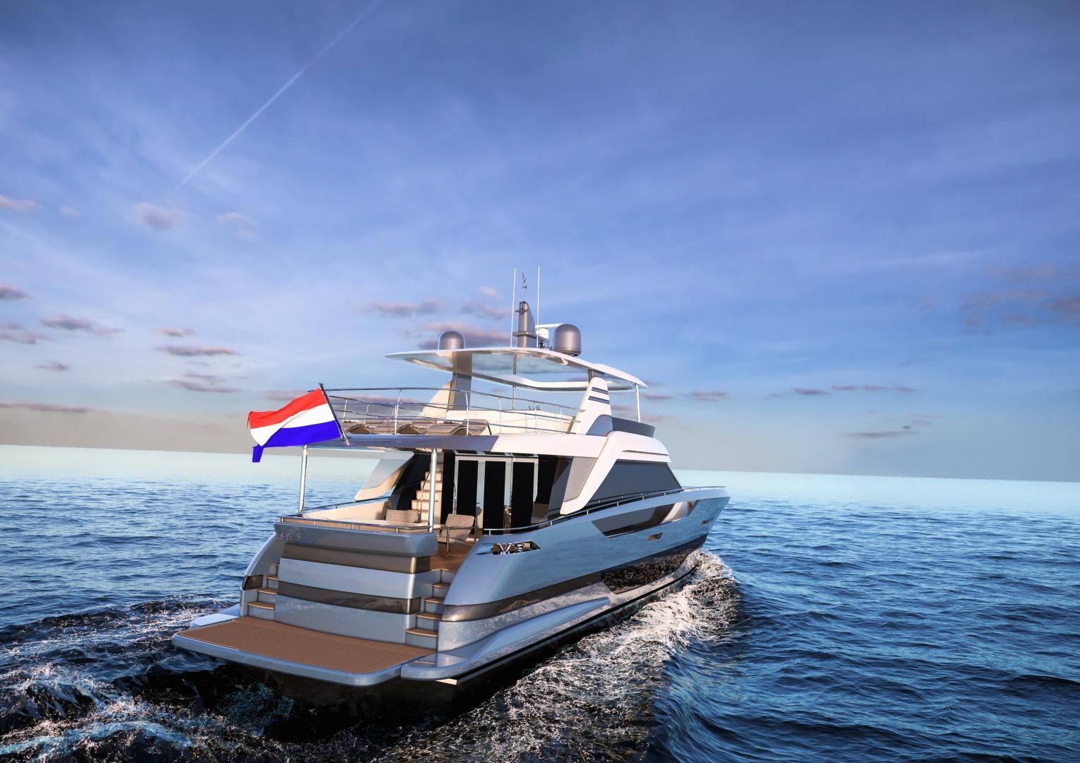 Van der Valk Shipyard unveiled a striking new modern version of its successful Flybridge series of powerboats